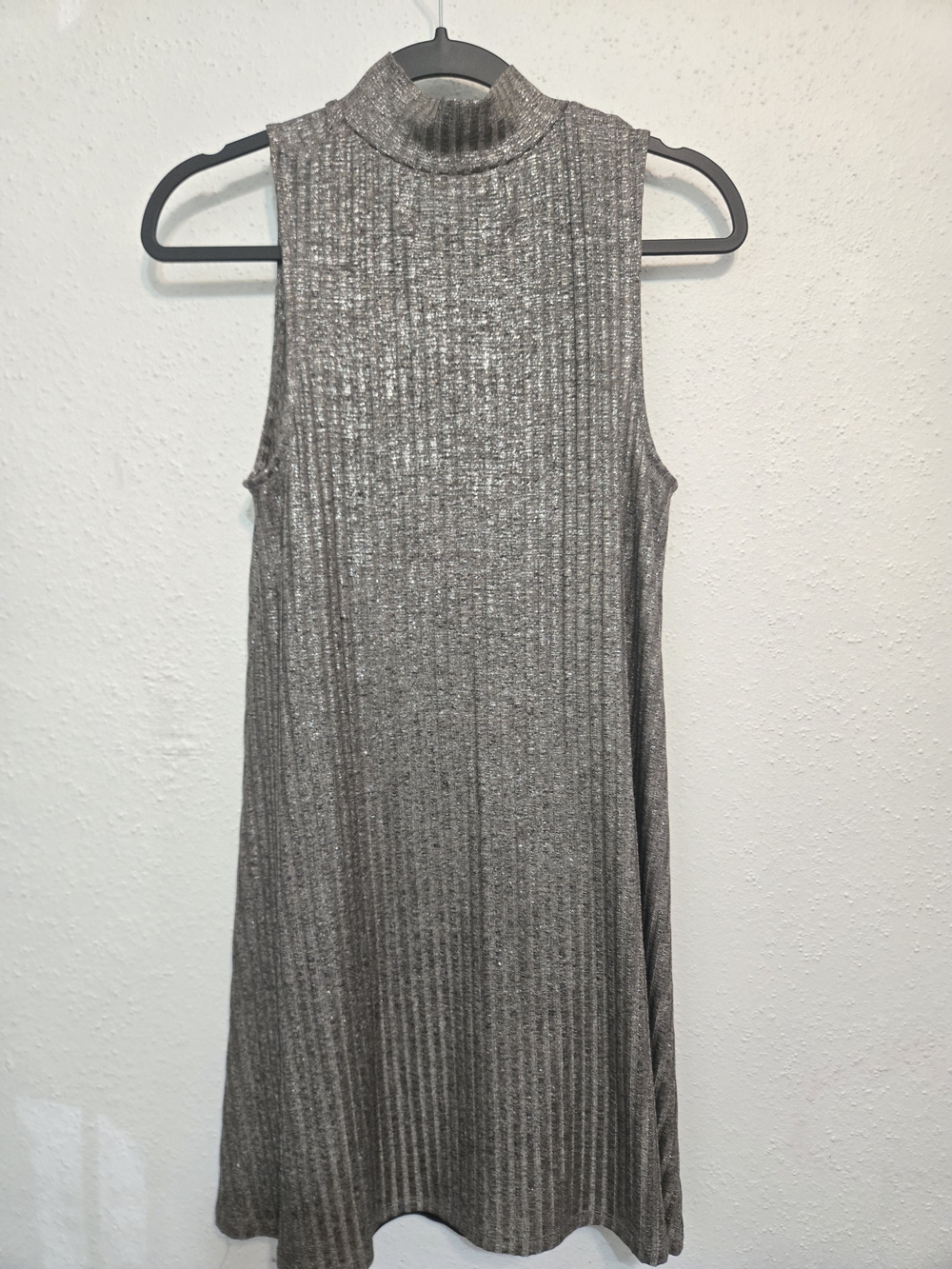 Kensie Metallic Silver Ribbed Mock Neck Dress
